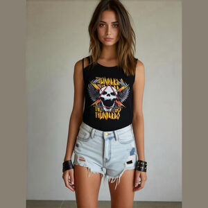 Thundrbro Tank Top Womens M Black Rockin' Wings Skull Metal Grunge Punk Graphic